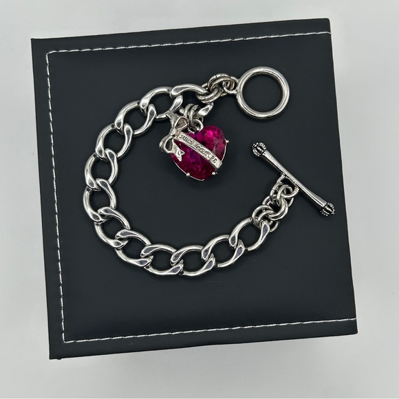 SOLD - ♥️ Juicy Couture Silver & Hot Pink Bling Heart Charm Bracelet - Picture 6 of 7